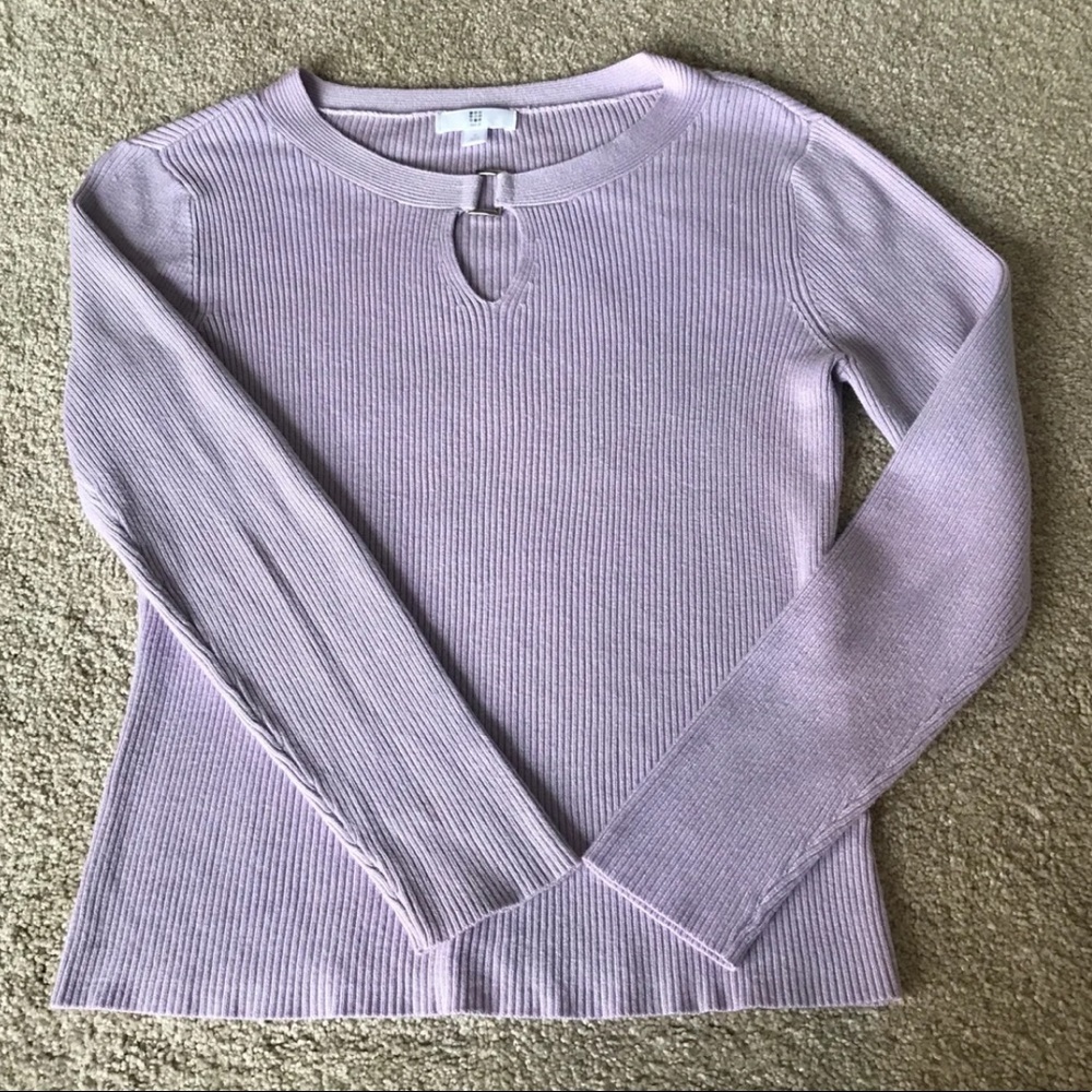 Apt. 9 KOHLs Pastel Lavender Ribbed Keyhole Lightweight Long Sleeved Sweater EUC